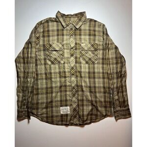 LRG Branching Out Plaid Button Down Shirt Mens Size 2XL Brown Yellow Long Sleeve